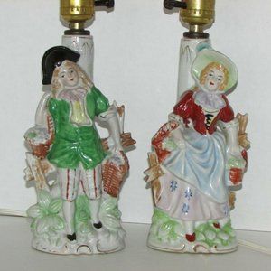 2 Lamps 1940's Figural Dresser Boudoir Occupied Japan Vintage Handpainted Lights